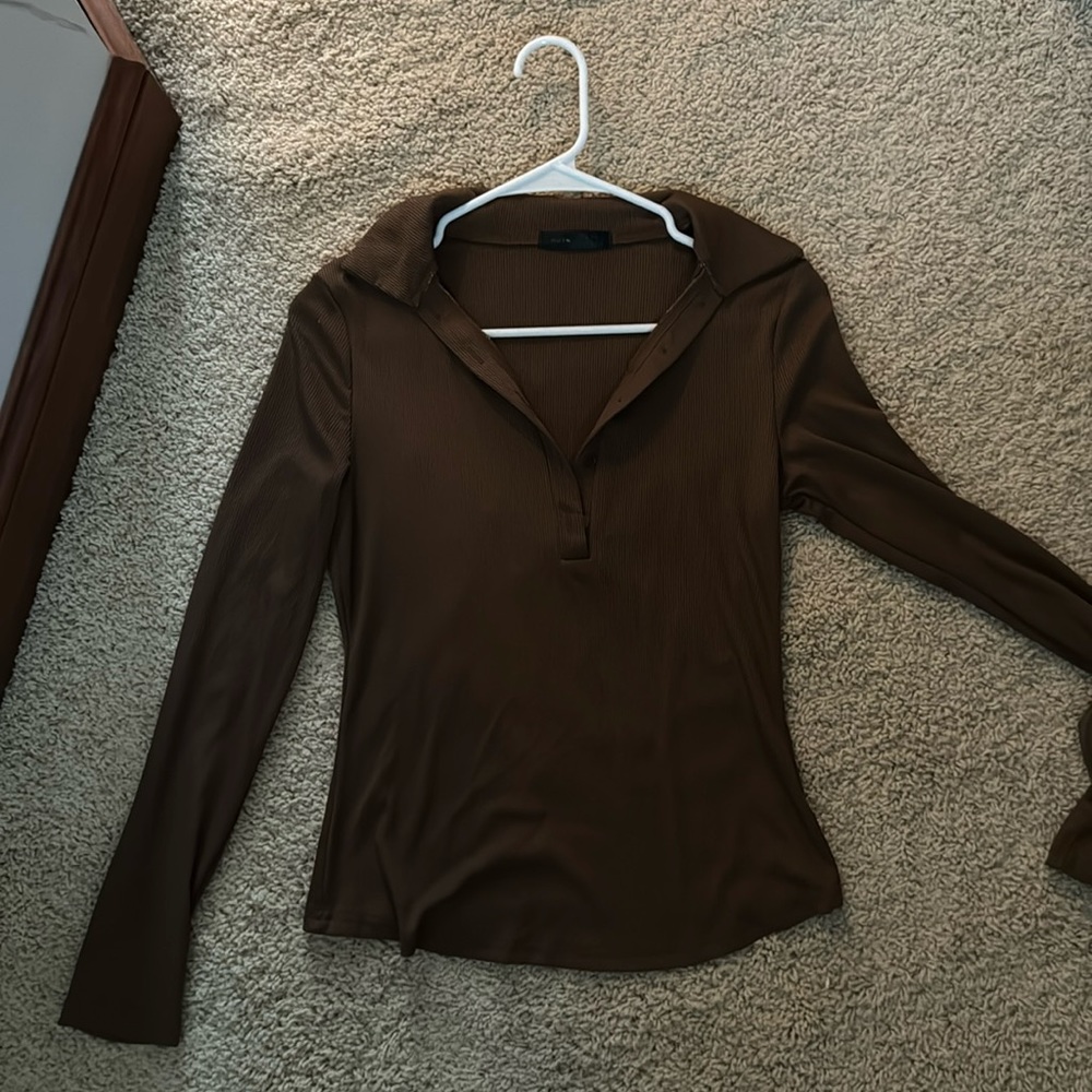 Brown half button up shirt